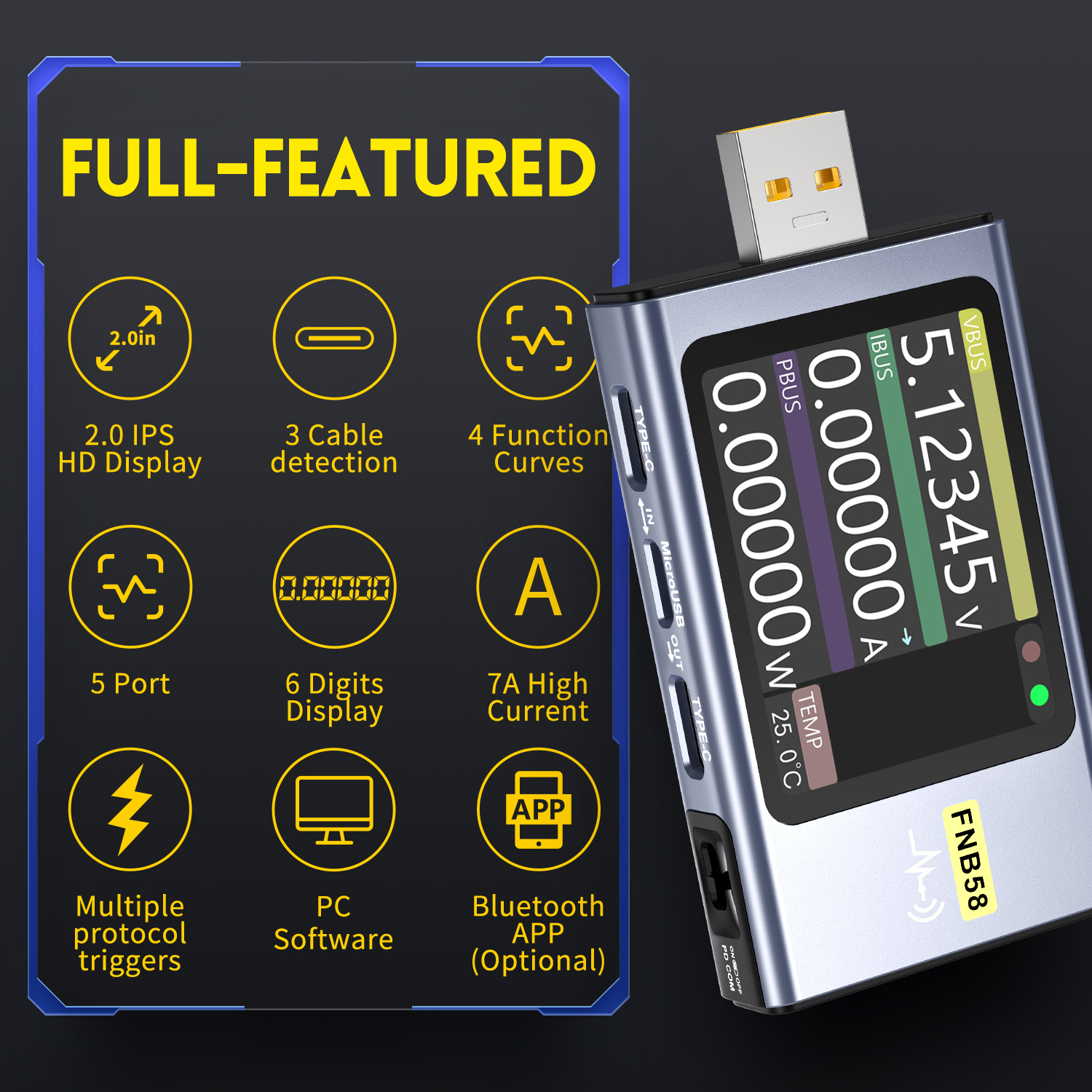 FNIRSI-FNB58 USB Voltage Teste - Usb Ammeter Tester incelemesi ve fiyatı